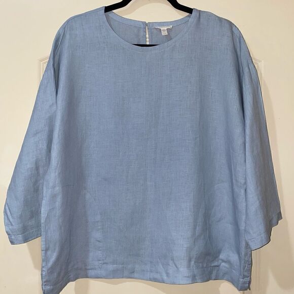 EILEEN FISHER Organic Handkerchief Linen Round Neck Box-Top Dawn Blue Women’s MP - Picture 4 of 8